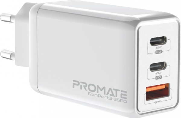 Зарядний пристрій Promate GaNPort3-65PD White 