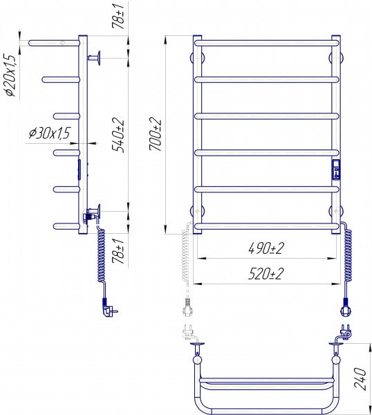 Полотенцесушитель электрический Mario Рушникосушка Епіка-1 700х522 електр. з таймером-регулятором К чорний мат