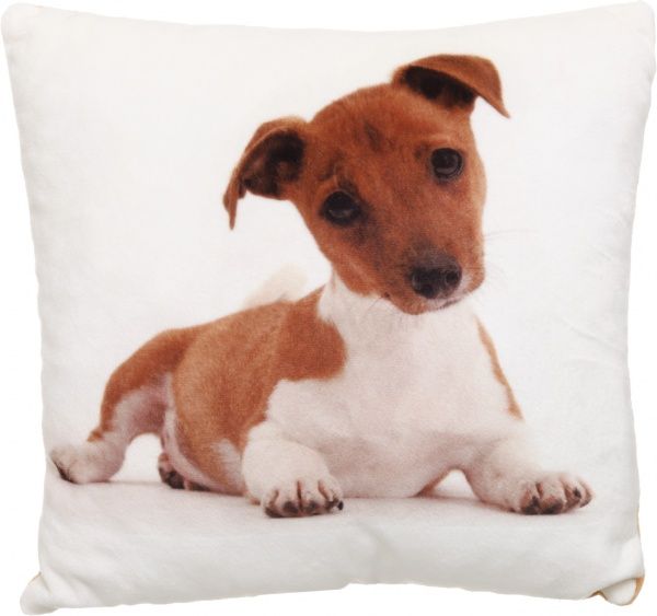 Подушка декоративная Песик 975 28x28 см бежевый с рисунком 