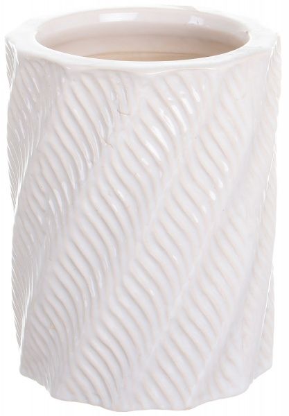 Горщик Viet Thanh Ceramic з блюдцем циліндр хвиля 12х15 см VT.10967-3 круглий білий 