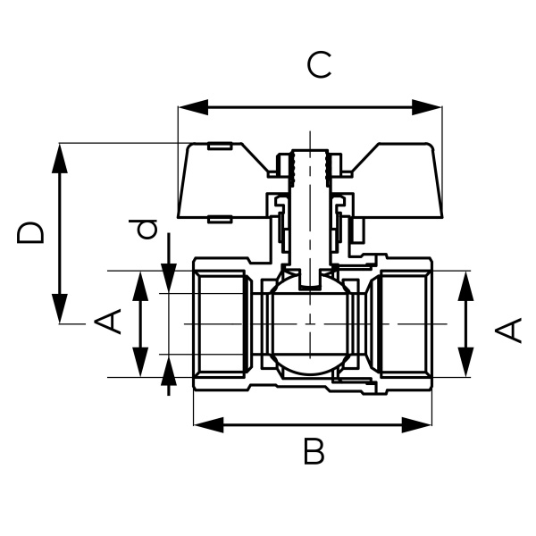 Кран кульовий Ferro F-Comfort 20 бар ручка «метелик» вр-вр 3/4” KFCM2