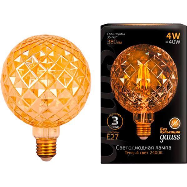 Лампа светодиодная Gauss Filament Сarat Gold 105802004 G120 4 Вт E27 2400 К 220 В прозрачная 