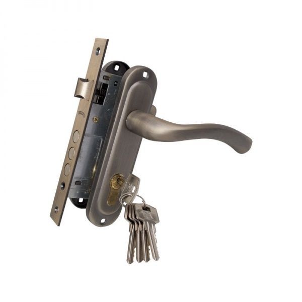 Ручка на планці сувальдний Bruno Siena ключ + замок 1025 + циліндр матова антична латунь