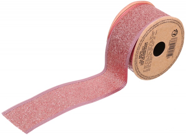 Стрічка декоративна з блискітками рожева 38х2700 мм ANM800710 