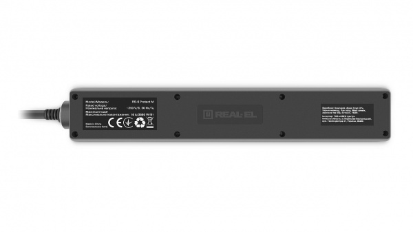Фильтр-удлинитель Real-el RS-6 Protect M с заземлением 6 гн. черный 3 м