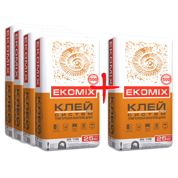 Клей для теплоизоляции Ekomix BS 106 25 кг 4 мешка + 1 мешок в подарок