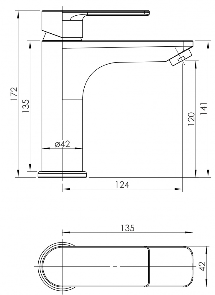Смеситель для умывальника RJ ARA, хром, 35 мм
