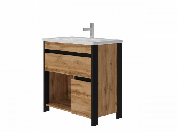 Тумба напольная ЮВЕНТА Bronx- 65 дуб Вотан с умывальником Soft-65