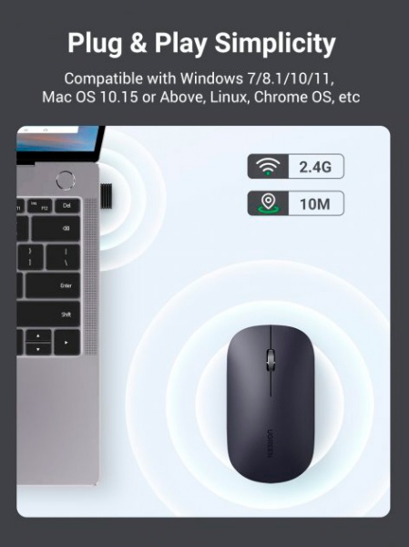 Мишка бездротова UGREEN MU001 Portable Wireless Mouse gray (90373) 