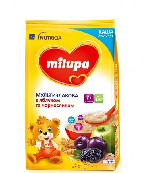 Каша молочна Milupa від 7 місяців мультизлакова з яблуком і чорносливом швидкорозчинна 210 г 