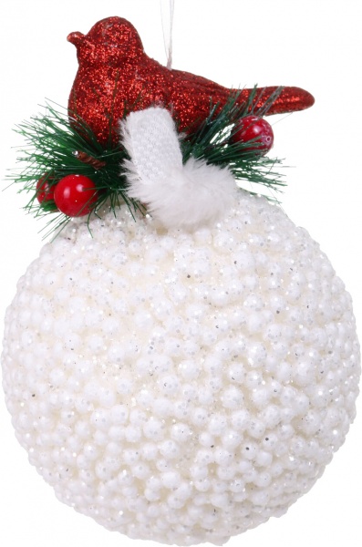 Куля новорічна з пташкою HF20H0410 d 100 мм білий