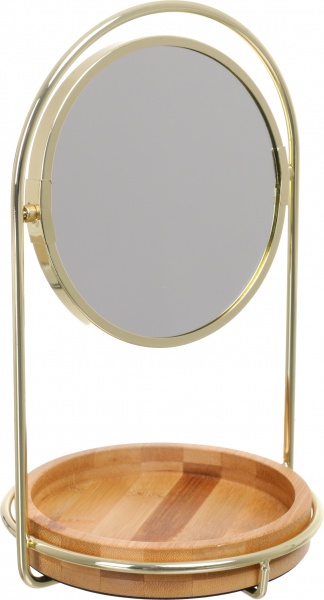 Дзеркало косметичне кругле з бамбуковою підставкою 15x28 см хром 