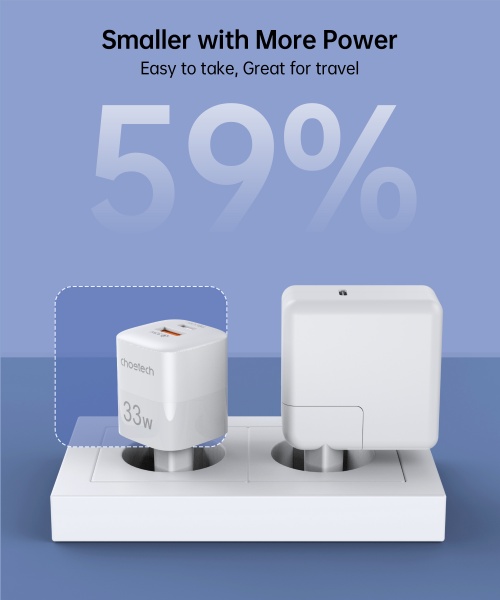 Сетевое зарядное устройство Choetech PD5006-EU-WH GaN USB-A/USB-C 33Вт QC3.0/PD/PPS 