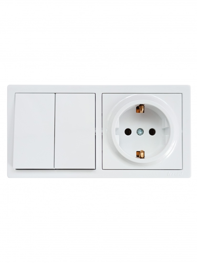 Розетка + вимикач двоклавішний Lezard LETO білий 752-0200-170BKP