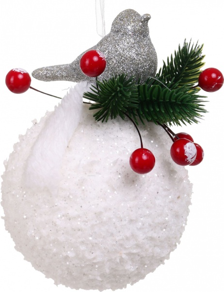 Куля новорічна з пташкою HF20H0310 d 100 мм білий