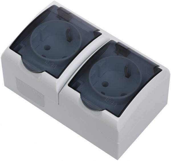 Розетка подвійна із заземленням Ospel Fala 16 А 250 В без шторок з кришкою білий