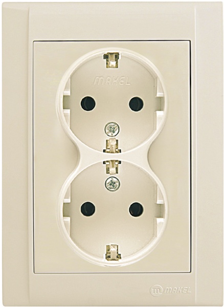 Розетка подвійна із заземленням Makel Defne без шторок кремовий 42010057