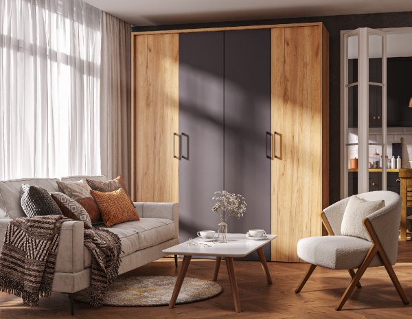 Шкаф Грейд Наоми 2018х2380х600 мм графит / дуб крафт золотой 