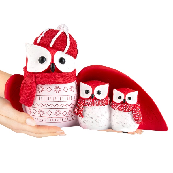 Декоративна новорічна фігура Три сови DH-ST-13 Red