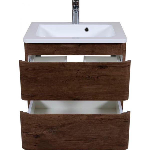 Тумба підвісна Aqua Rodos Accent 60 каштан під умивальник зі штучного каменя Альфа 60 та мармуру Accent