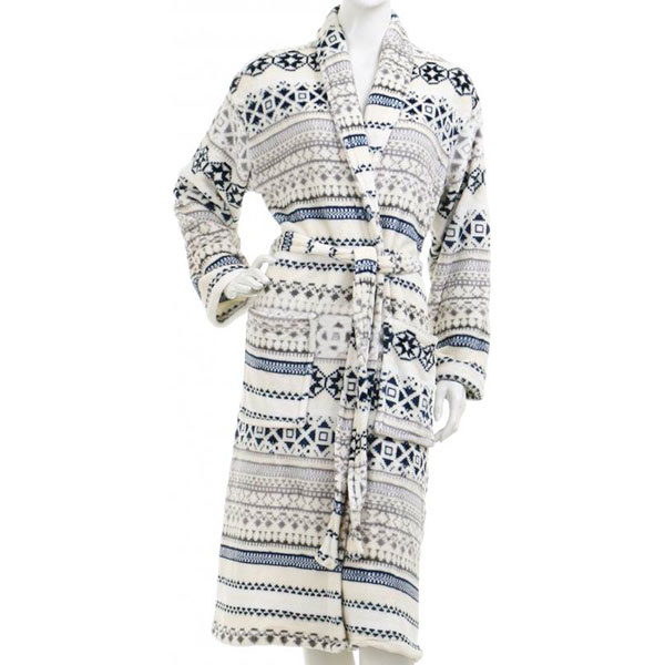 Халат женский La Nuit Орнамент XS бежевый с синим