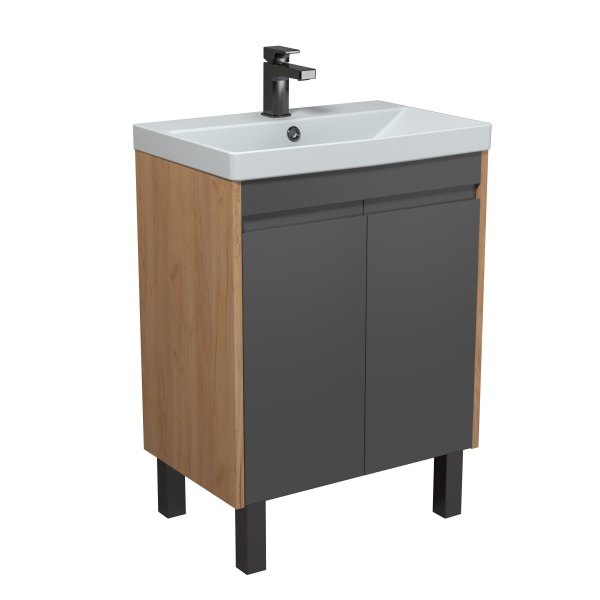 Тумба Мойдодыр Olive 60-U с умывальником Sempre 60 подвесная/напольная