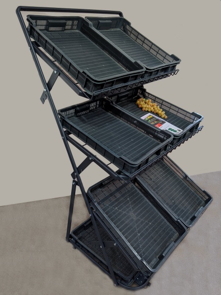 Стеллаж торговый овощной на колесах H165/L80/D100 см Тип-7 (графит)