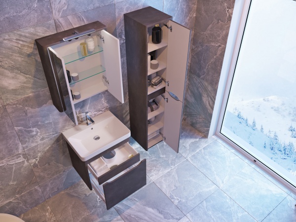 Тумба подвесная Botticelli Livorno - 80 структурный камень с умывальником Luxury-80