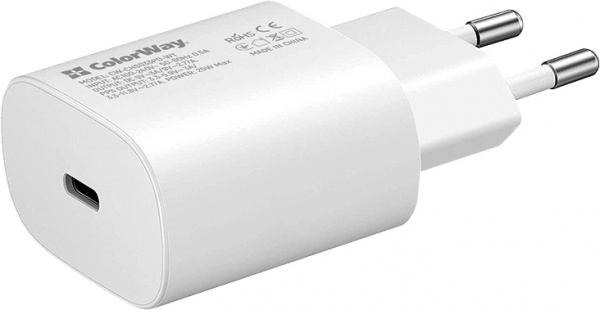 Сетевое зарядное устройство ColorWay Power Delivery Port PPS USB Type-C (25W) белое (CW-CHS033PD-WT) 