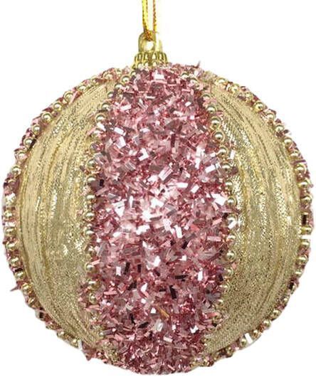 Куля пінопластова у смужку 8 см рожевий із золотим