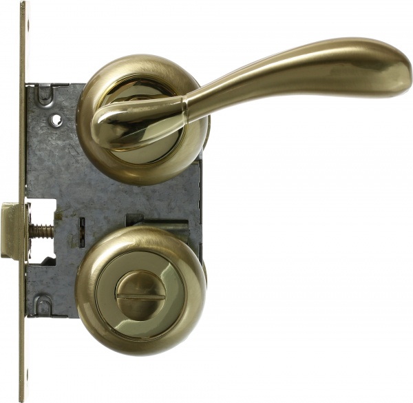 Замок врезной с ручками RDA Imola WC 70 мм полированная латунь/матовая латунь