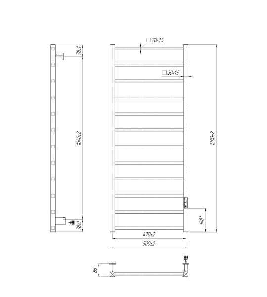 Рушникосушарка електрична Mario Рушникосушка Токіо-I 1200х500/80 TR К чорний мат