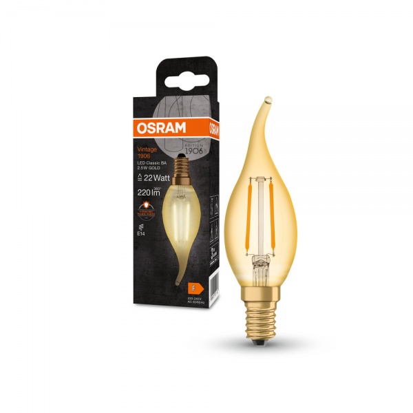 Лампа світлодіодна Osram FIL gold C37 2,5 Вт E14 2400 К 220 В жовта 