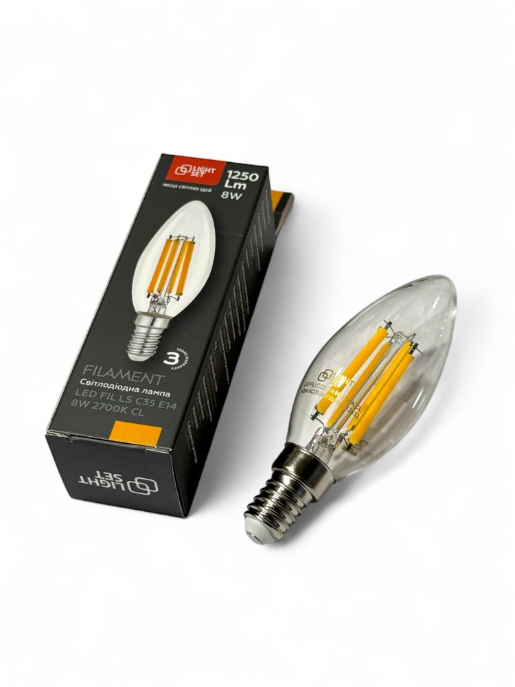 Лампа світлодіодна LIGHT SET LS C35 8 Вт E14 2700 К 220 В прозора