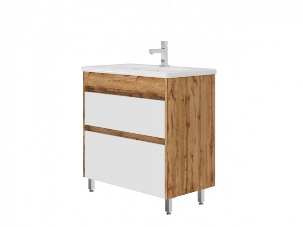 Тумба напольная ЮВЕНТА Luton - 80 Дуб Вотан (на ножках) с умывальником Soft-80