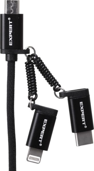Кабель Expert Power Lightning – USBUSB Type-C – USBUSB – microUSB 1 м черный (EC-D01MLCBK) 3-в-1