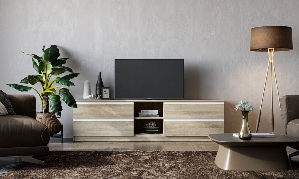 Тумба под ТВ Грейд Эстер 4ш 2000х540х442 мм белый / дуб сонома 