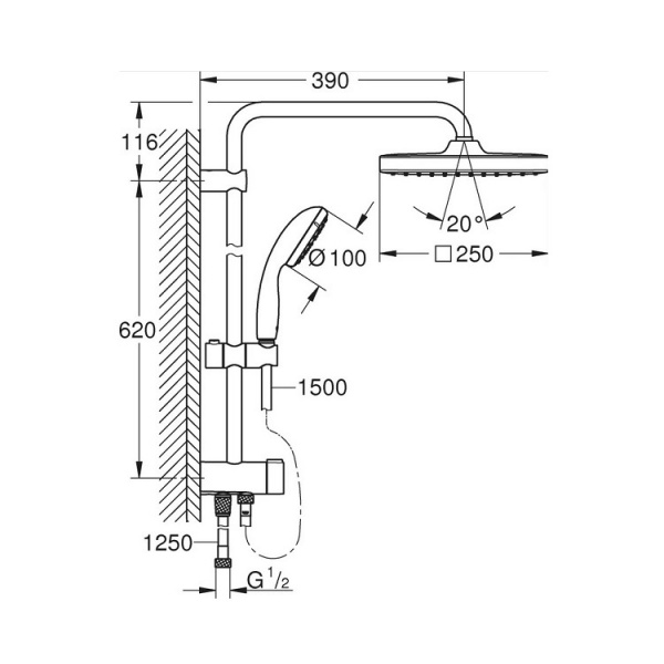 Душова система Grohe VITALIO START SYSTEM 250 CUBE
