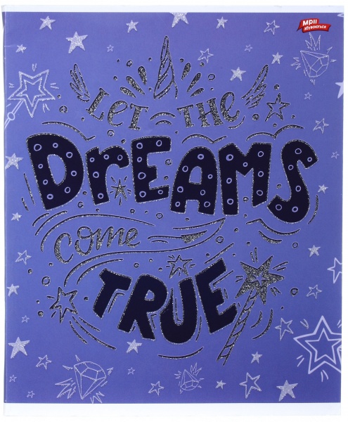 Тетрадь школьная с глитером 60 листов в клеточку в ассортименте Мечты сбываются