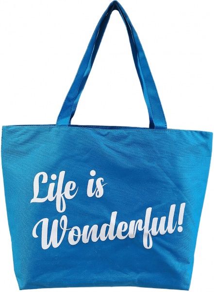Сумка пляжная Life is wonderful голубой с белым 