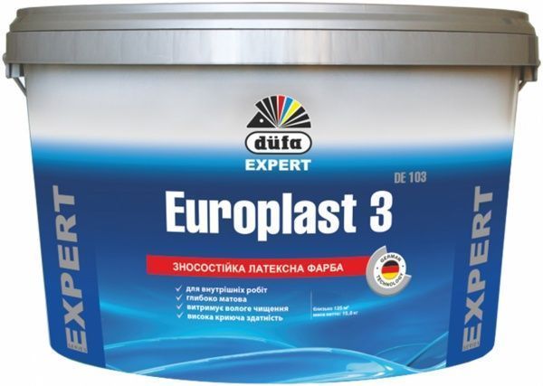 Фарба латексна водоемульсійна Dufa Europlast 3 DE 103 глибокий мат білий 2,5л 