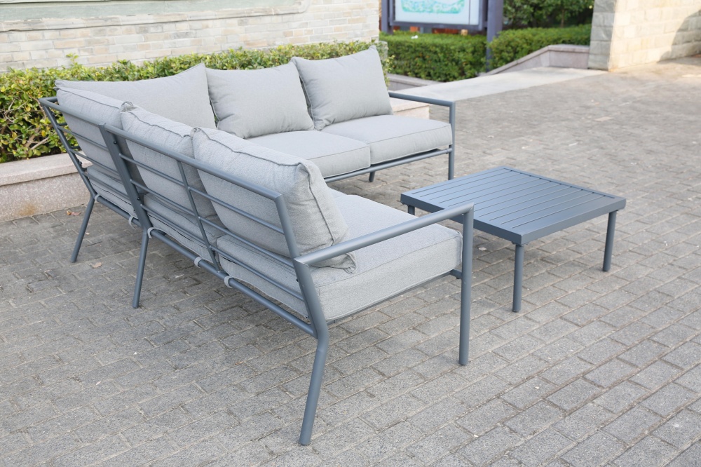 Комплект металлической мебели Чикаго (угловой диван + столик 68х68х34 см) серый