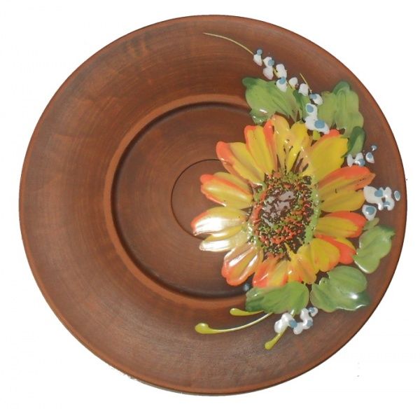 Блюдо з кришкою глиняне Соняшник d28 см 3 л Український гончарний посуд 