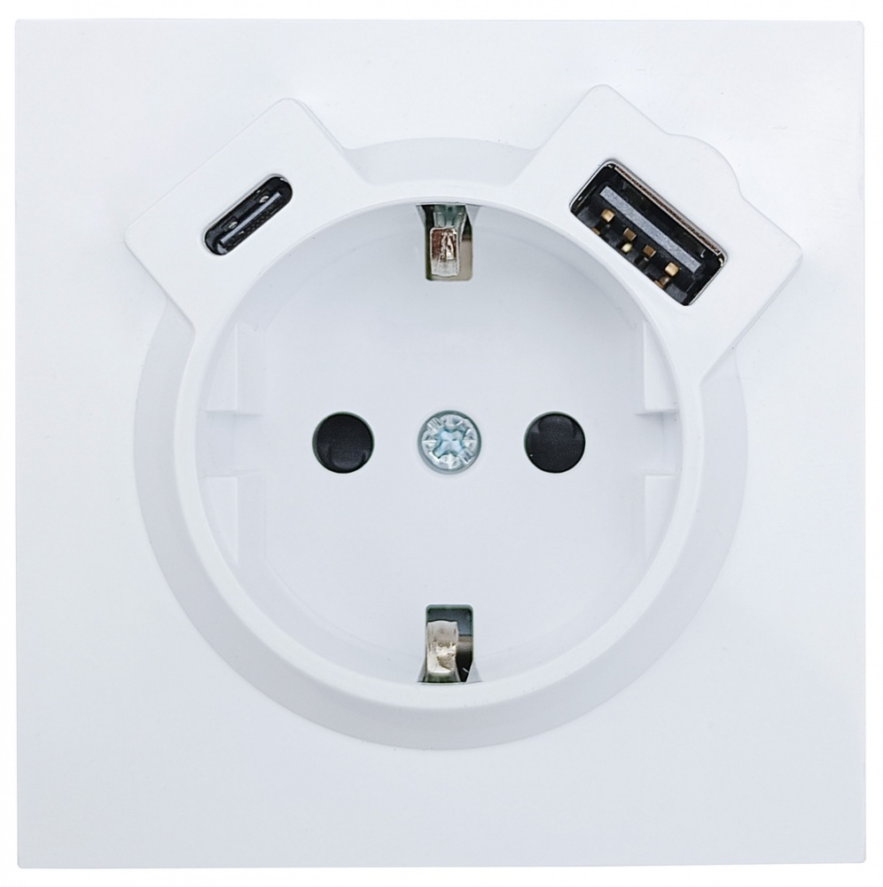 Розетка побутова + USB + Type C із заземленням HausMark Juna білий