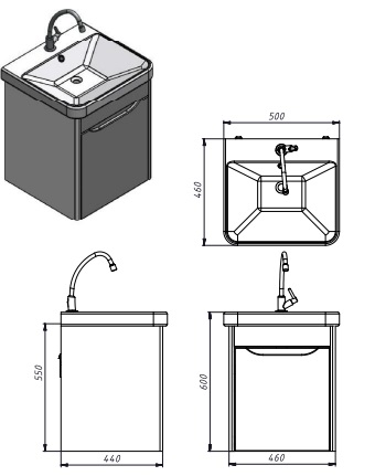 Тумба підвісна Botticelli Livorno - 50 структурний сірий з умивальником Luxury-50