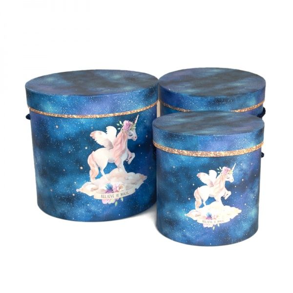 Коробка подарочная Единорог синяя W520-2 23x23x12 см
