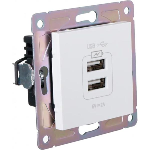 Механізм розетки USB кінцева подвійна HausMark Alta без шторок без кришки білий SNG-SCP.SQ20MG2U-WH