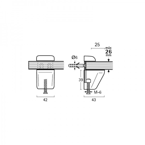 Тримач для полиць REI 51Pc 4-26 мм хром