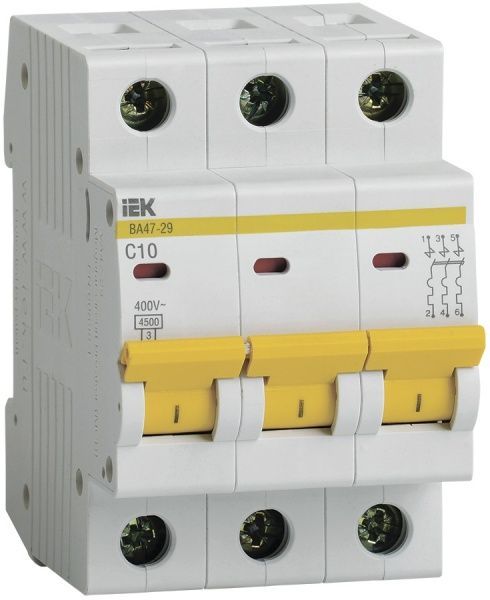 Автоматичний вимикач IEK ВА47-29 3Р 10А 4,5кА MVA20-3-010-C