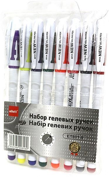 Набор ручек гелевых Ellott ET-801-8 0,5 мм 8 цветов чернил 
